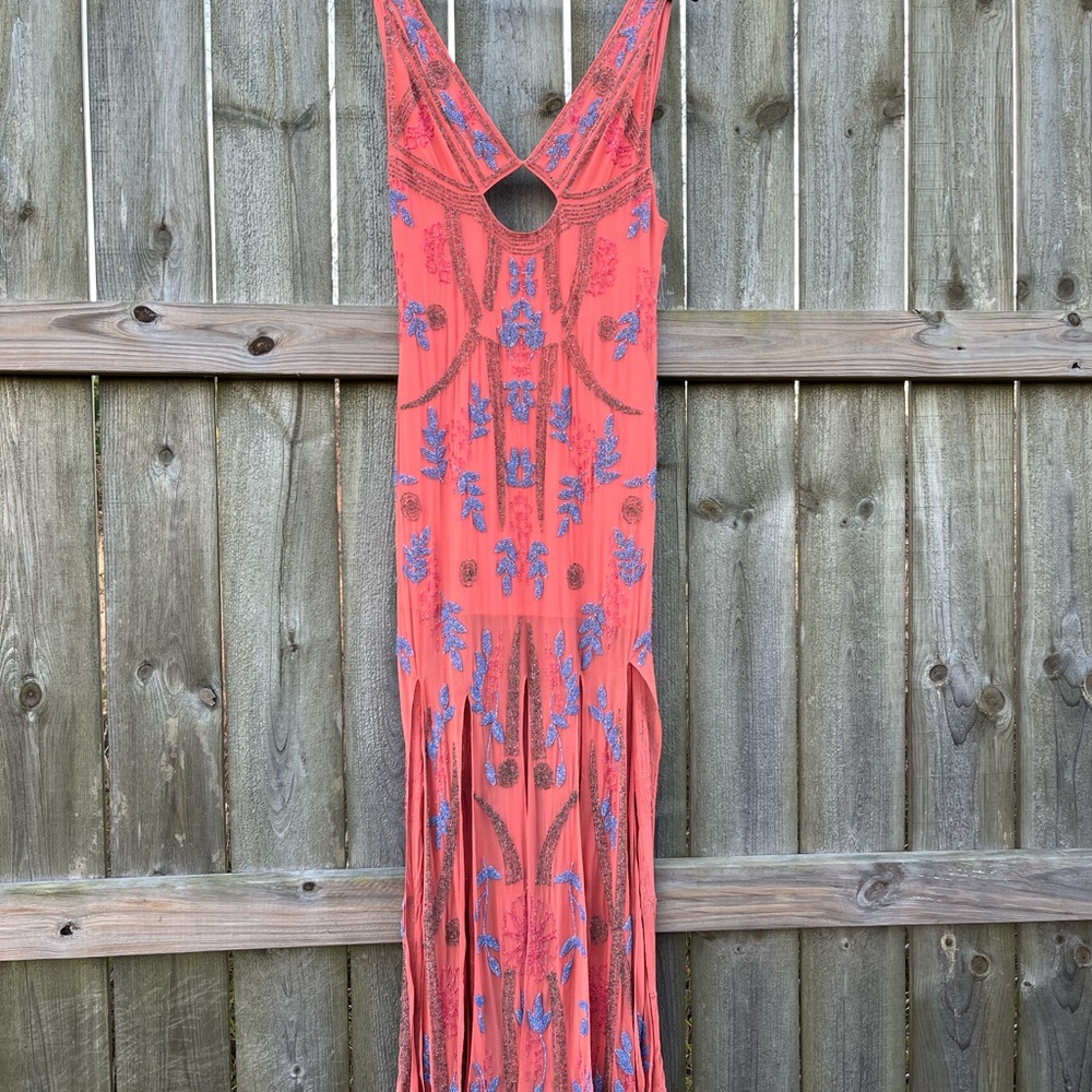 Free People Limited Edition 31/50 Beaded Maxi Dress Coral Pink Size 4 NWOT
